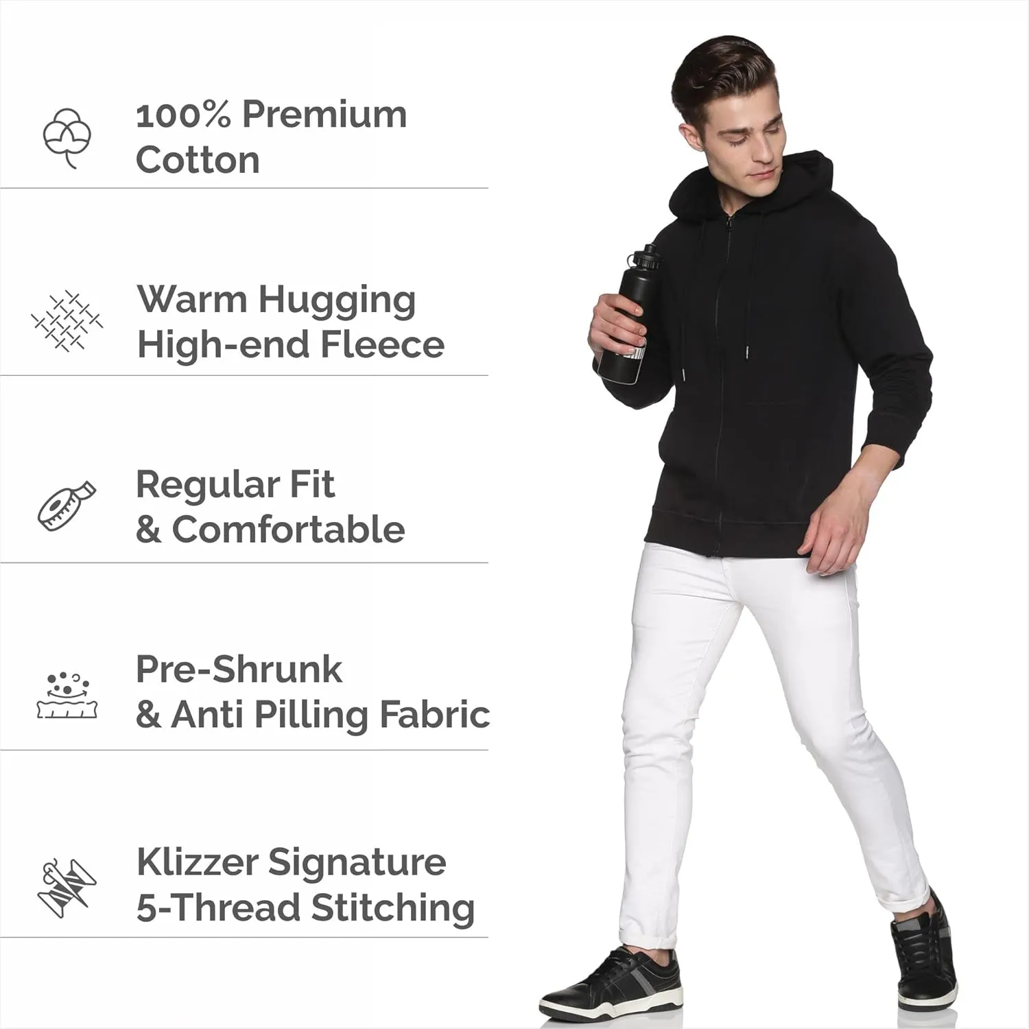 Mens Zip Up Hoodie of Cotton Fleece Heavyweight sweatshirt hoodie