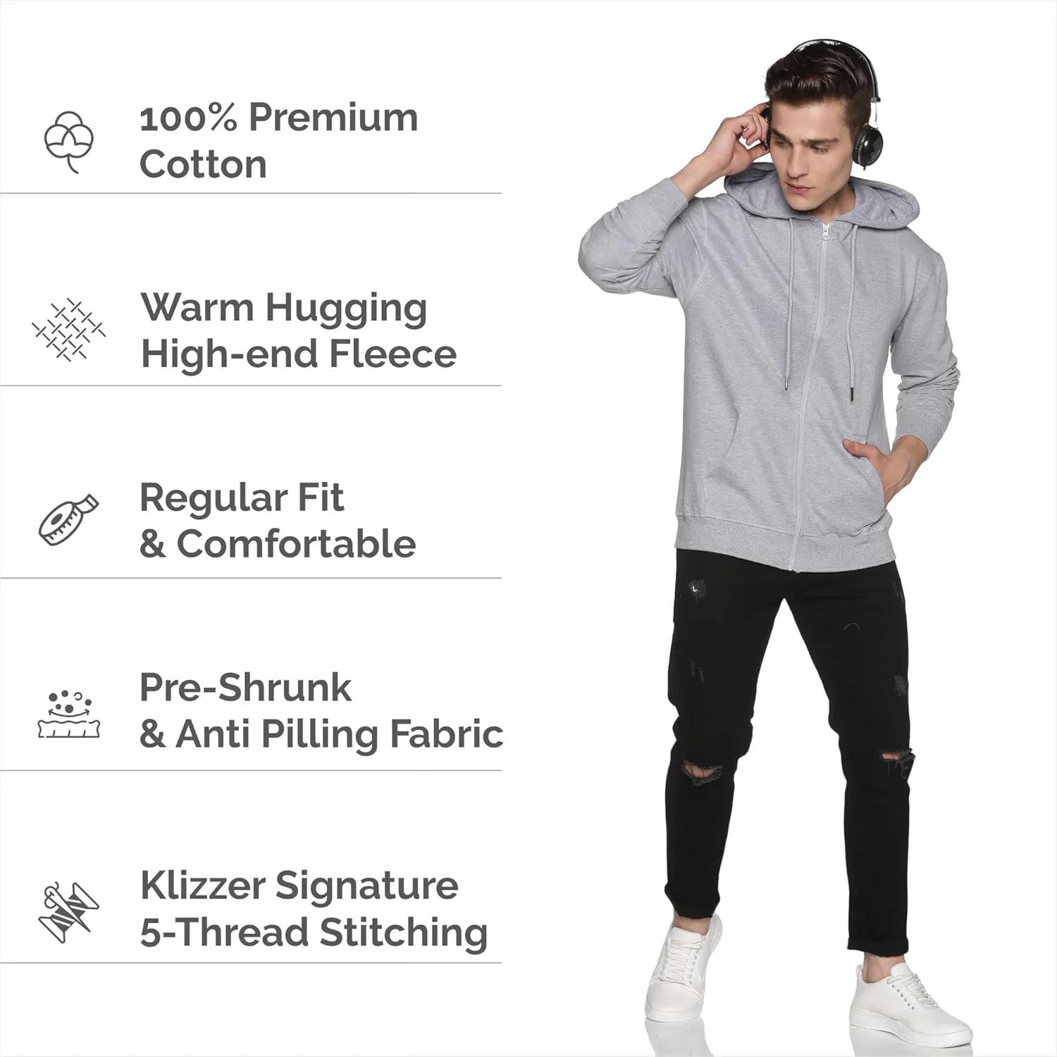 Mens Zip Up Hoodie of Cotton Fleece Heavyweight sweatshirt hoodie