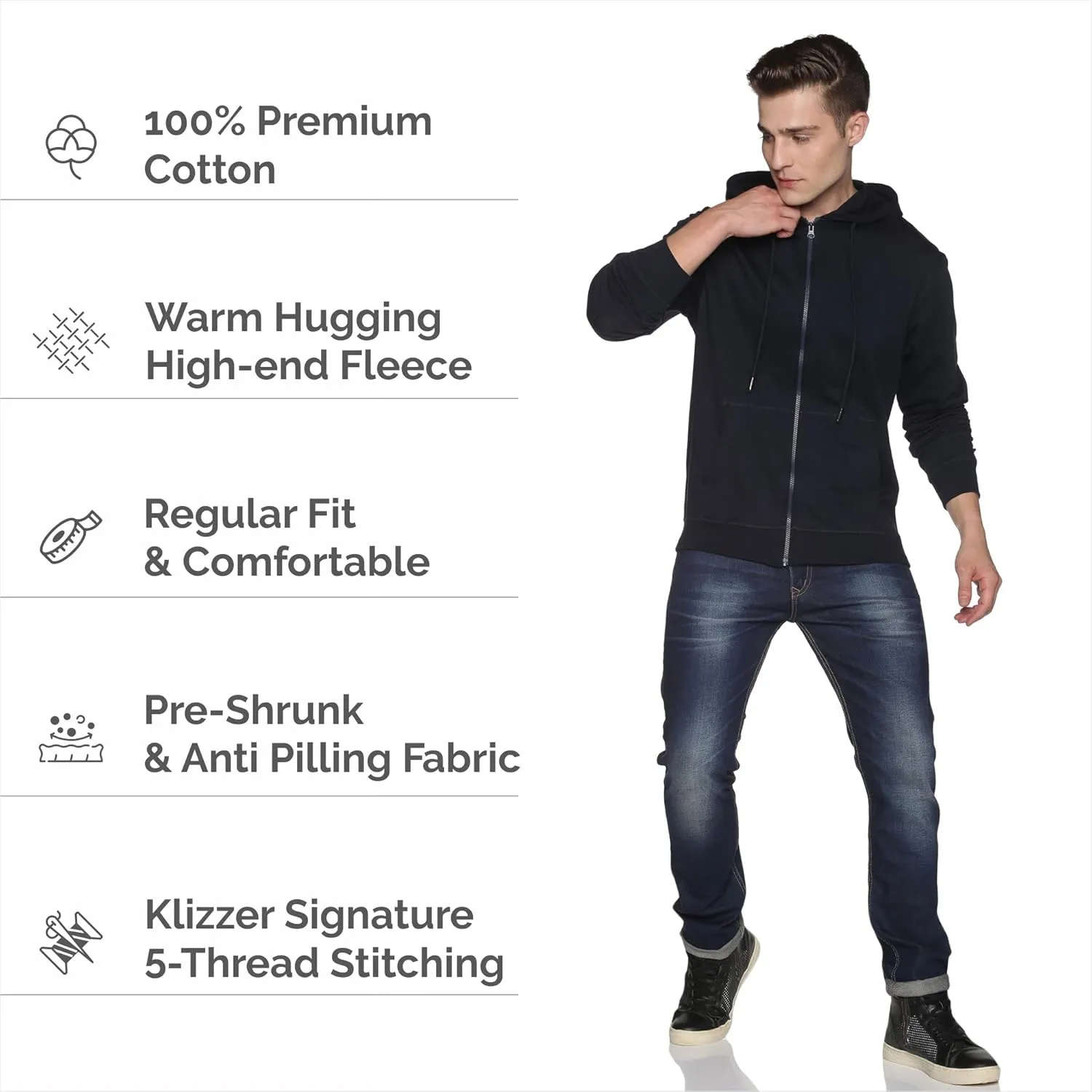 Mens Zip Up Hoodie of Cotton Fleece Heavyweight sweatshirt hoodie