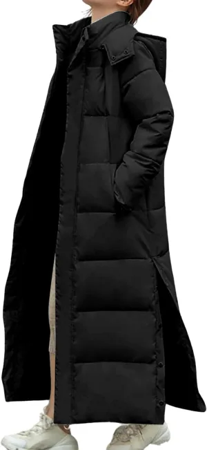 Mmoneyake Long Puffer Coats for Women Winter Thickened Down Jacket Heavyweight Parka Coat Trendy Outerwear with Side Buttons
