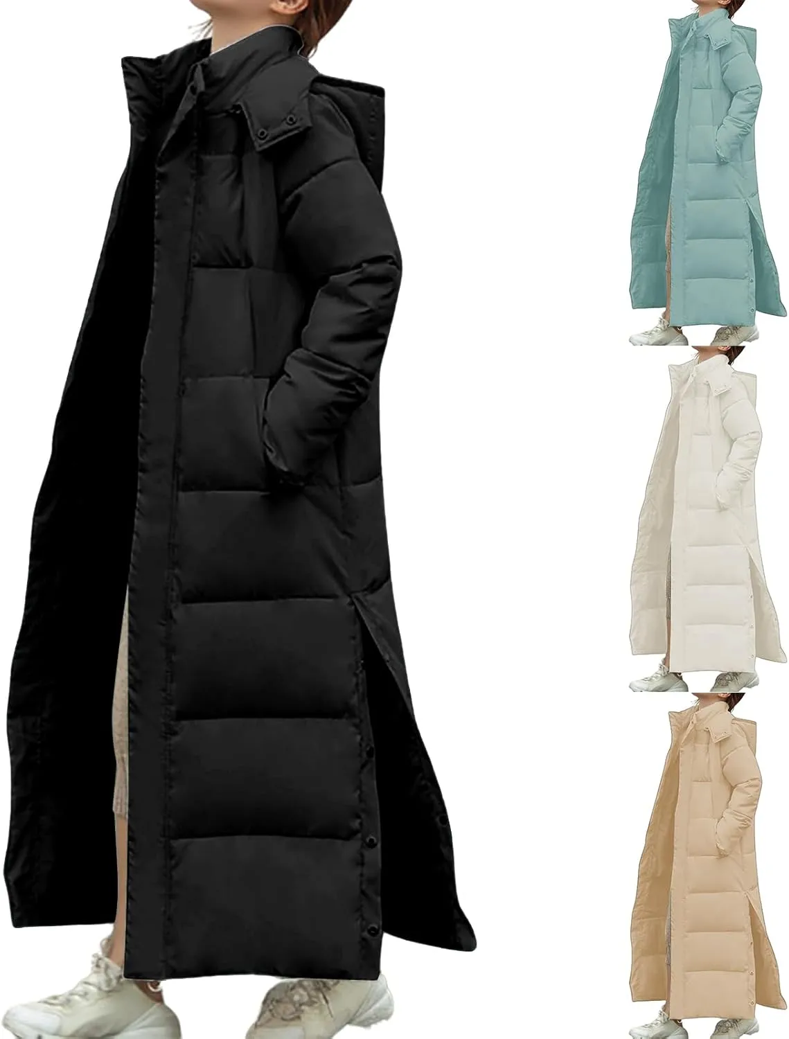 Mmoneyake Long Puffer Coats for Women Winter Thickened Down Jacket Heavyweight Parka Coat Trendy Outerwear with Side Buttons