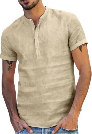 Muscularfit Polo Shirt Men 2024 Cotton Linen Short Sleeve V Neck Henley Shirt Summer Causal Solid Tee Tops Fashion Outfits