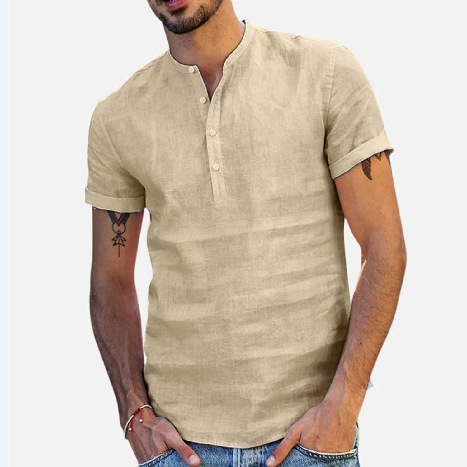 Muscularfit Polo Shirt Men 2024 Cotton Linen Short Sleeve V Neck Henley Shirt Summer Causal Solid Tee Tops Fashion Outfits