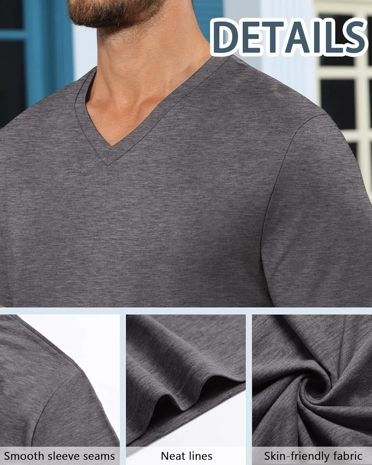 Neer 3 Pack Men's Big and Tall T-Shirts Casual V Neck Short Sleeve 30% Cotton Tee Shirt Summer Basic Soft Fitted Solid Tops