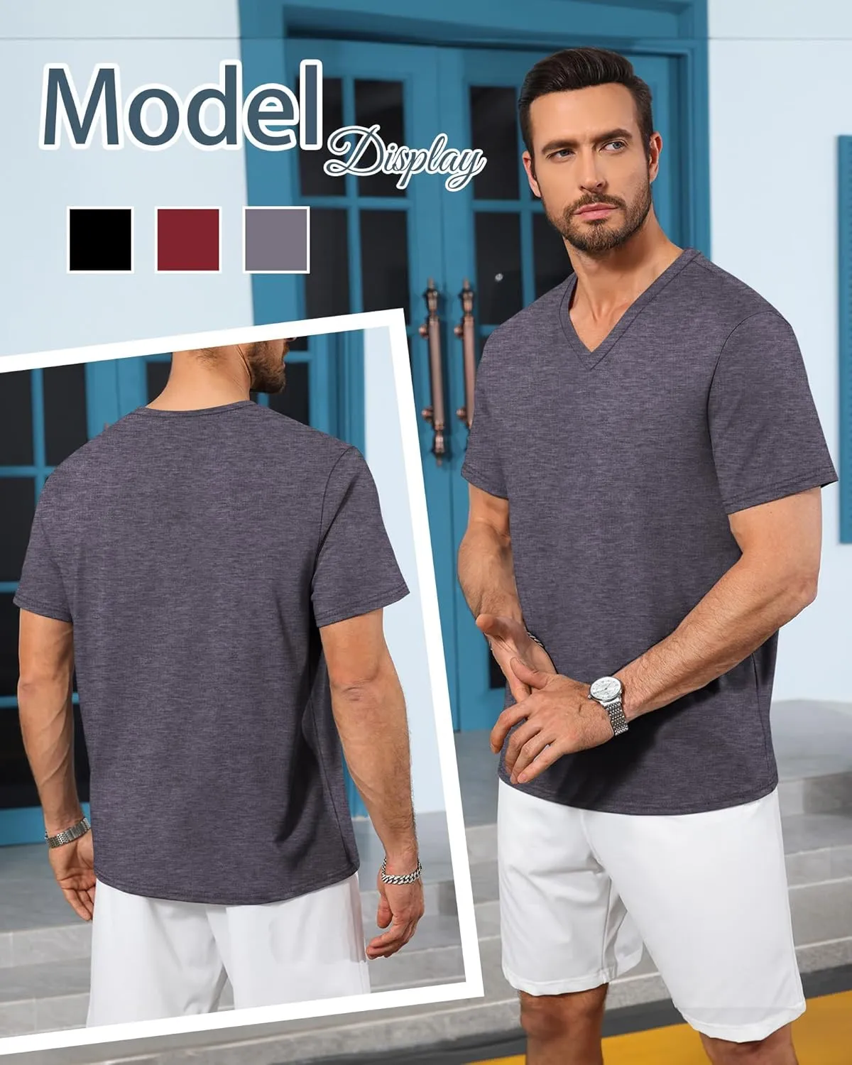 Neer 3 Pack Men's Big and Tall T-Shirts Casual V Neck Short Sleeve 30% Cotton Tee Shirt Summer Basic Soft Fitted Solid Tops