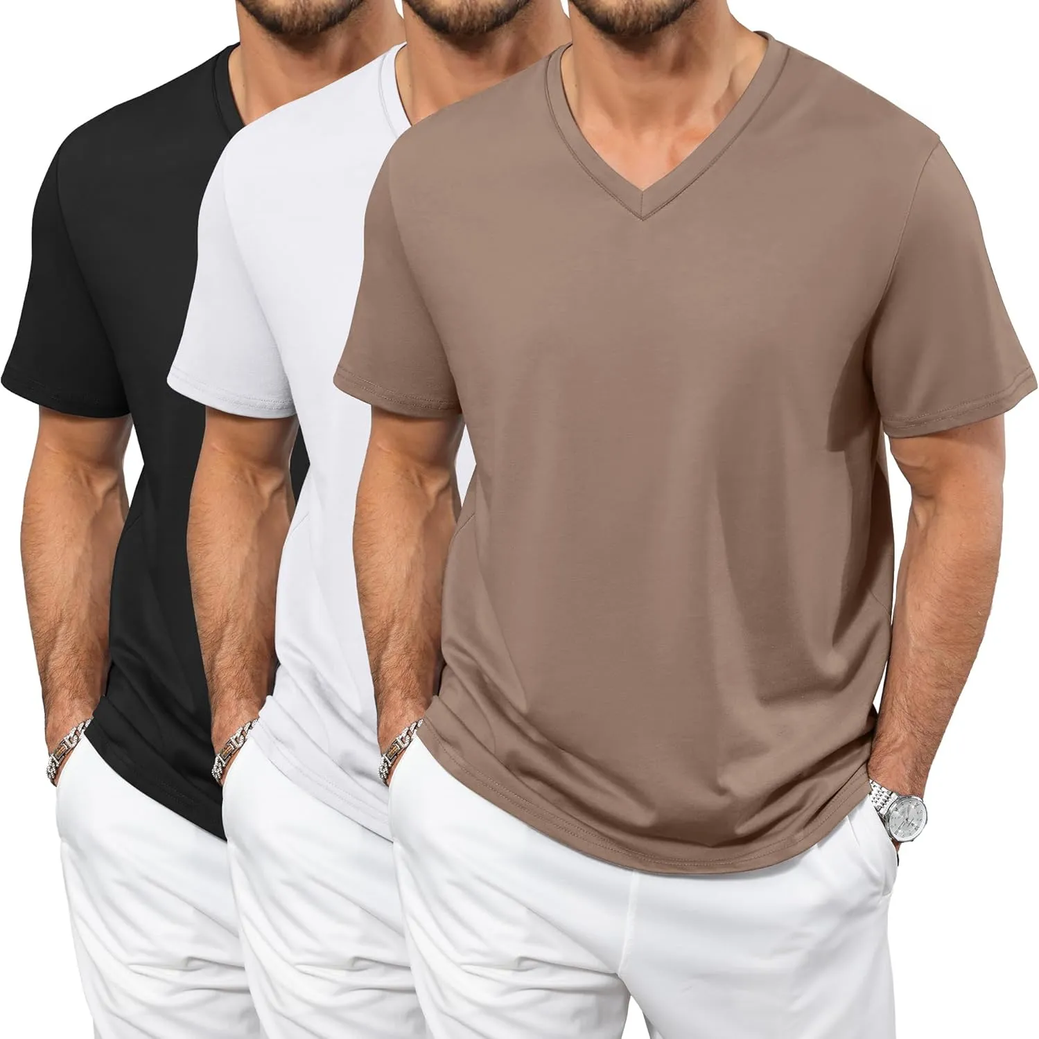 Neer 3 Pack Men's Big and Tall T-Shirts Casual V Neck Short Sleeve 30% Cotton Tee Shirt Summer Basic Soft Fitted Solid Tops