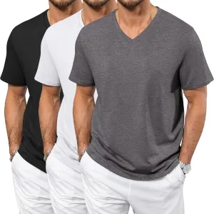Neer 3 Pack Men's Big and Tall T-Shirts Casual V Neck Short Sleeve 30% Cotton Tee Shirt Summer Basic Soft Fitted Solid Tops