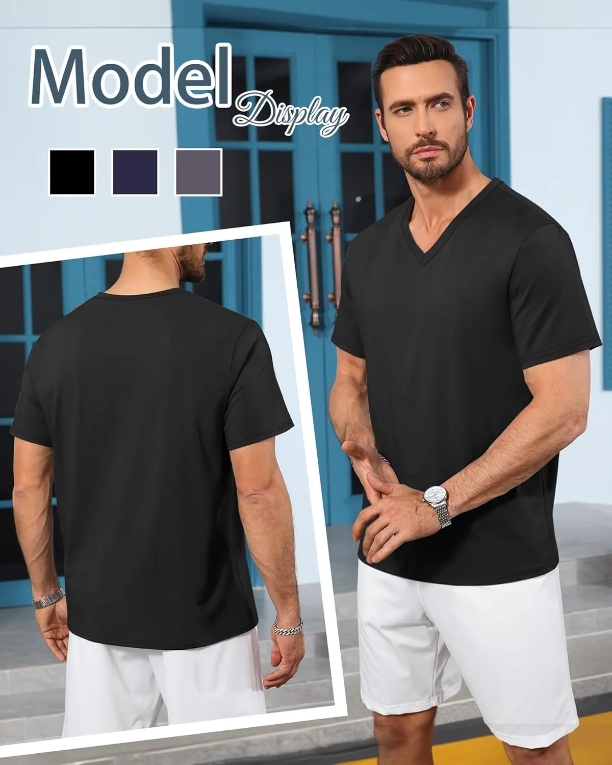 Neer 3 Pack Men's Big and Tall T-Shirts Casual V Neck Short Sleeve 30% Cotton Tee Shirt Summer Basic Soft Fitted Solid Tops