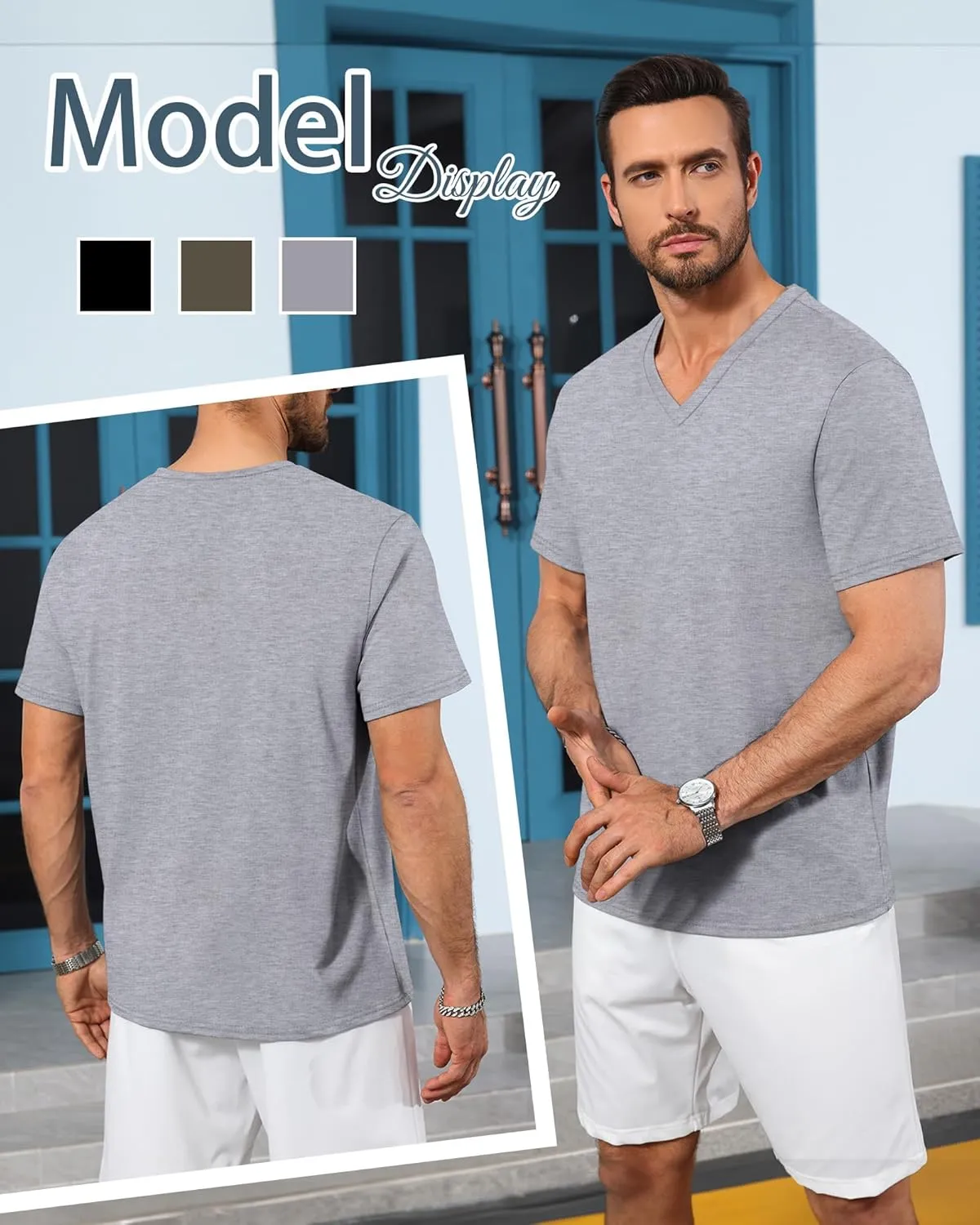 Neer 3 Pack Men's Big and Tall T-Shirts Casual V Neck Short Sleeve 30% Cotton Tee Shirt Summer Basic Soft Fitted Solid Tops