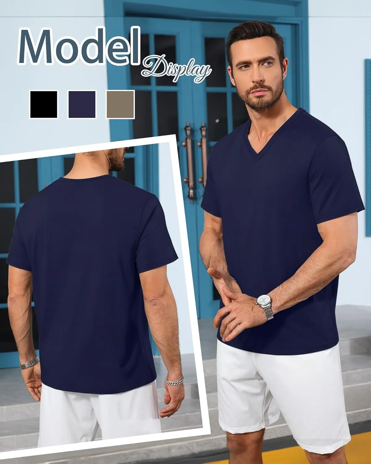 Neer 3 Pack Men's Big and Tall T-Shirts Casual V Neck Short Sleeve 30% Cotton Tee Shirt Summer Basic Soft Fitted Solid Tops