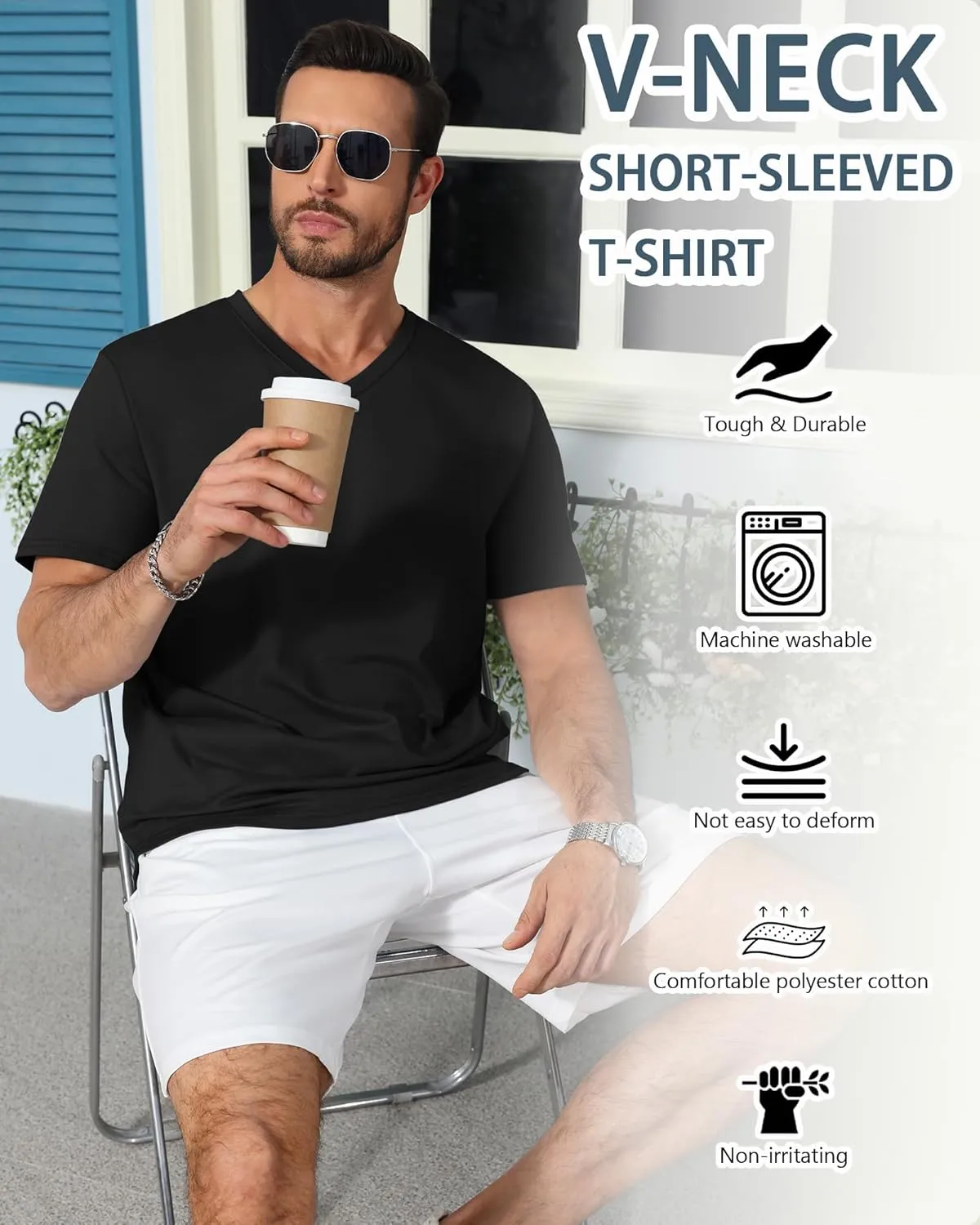 Neer 3 Pack Men's Big and Tall T-Shirts Casual V Neck Short Sleeve 30% Cotton Tee Shirt Summer Basic Soft Fitted Solid Tops