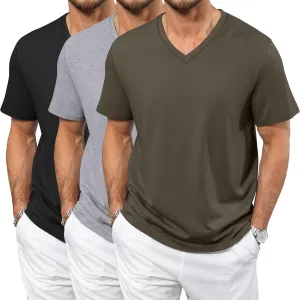 Neer 3 Pack Men's Big and Tall T-Shirts Casual V Neck Short Sleeve 30% Cotton Tee Shirt Summer Basic Soft Fitted Solid Tops