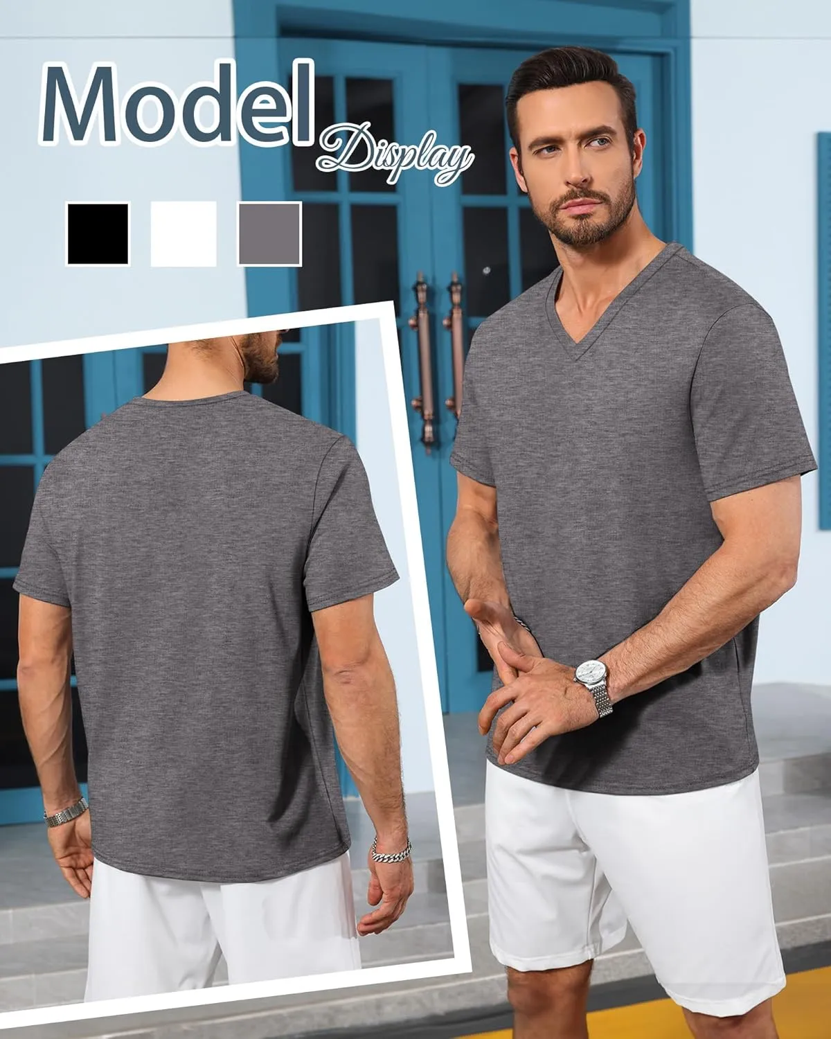 Neer 3 Pack Men's Big and Tall T-Shirts Casual V Neck Short Sleeve 30% Cotton Tee Shirt Summer Basic Soft Fitted Solid Tops