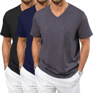 Neer 3 Pack Men's Big and Tall T-Shirts Casual V Neck Short Sleeve 30% Cotton Tee Shirt Summer Basic Soft Fitted Solid Tops