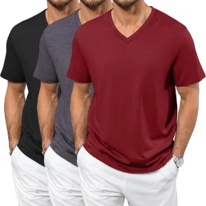 Neer 3 Pack Men's Big and Tall T-Shirts Casual V Neck Short Sleeve 30% Cotton Tee Shirt Summer Basic Soft Fitted Solid Tops