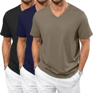 Neer 3 Pack Men's Big and Tall T-Shirts Casual V Neck Short Sleeve 30% Cotton Tee Shirt Summer Basic Soft Fitted Solid Tops