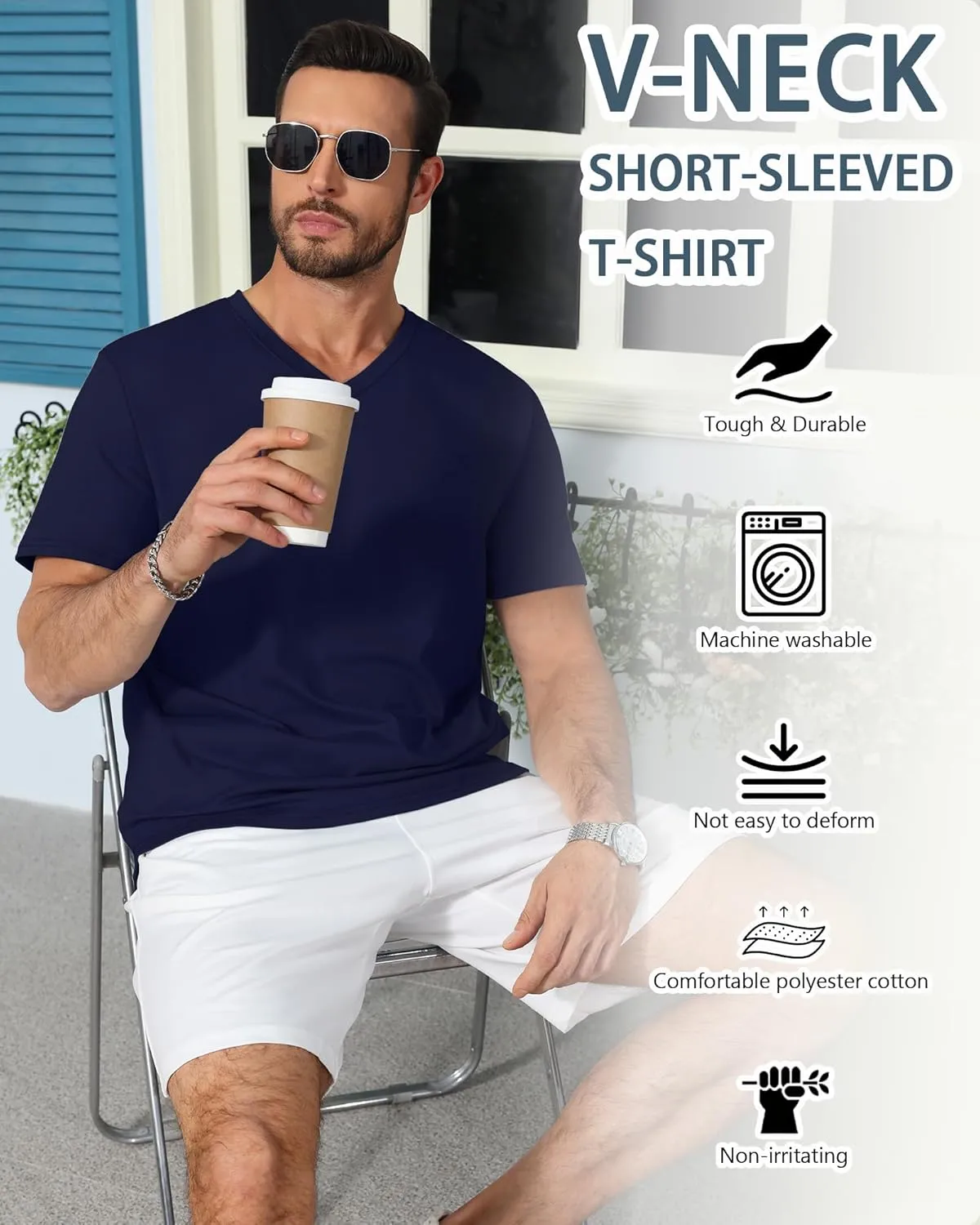 Neer 3 Pack Men's Big and Tall T-Shirts Casual V Neck Short Sleeve 30% Cotton Tee Shirt Summer Basic Soft Fitted Solid Tops