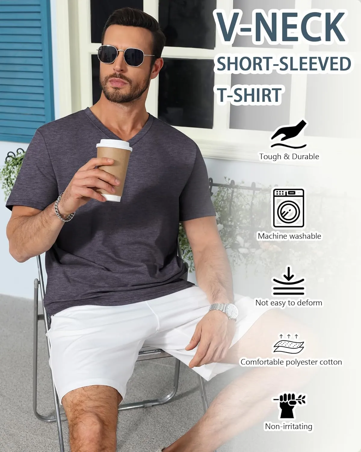 Neer 3 Pack Men's Big and Tall T-Shirts Casual V Neck Short Sleeve 30% Cotton Tee Shirt Summer Basic Soft Fitted Solid Tops