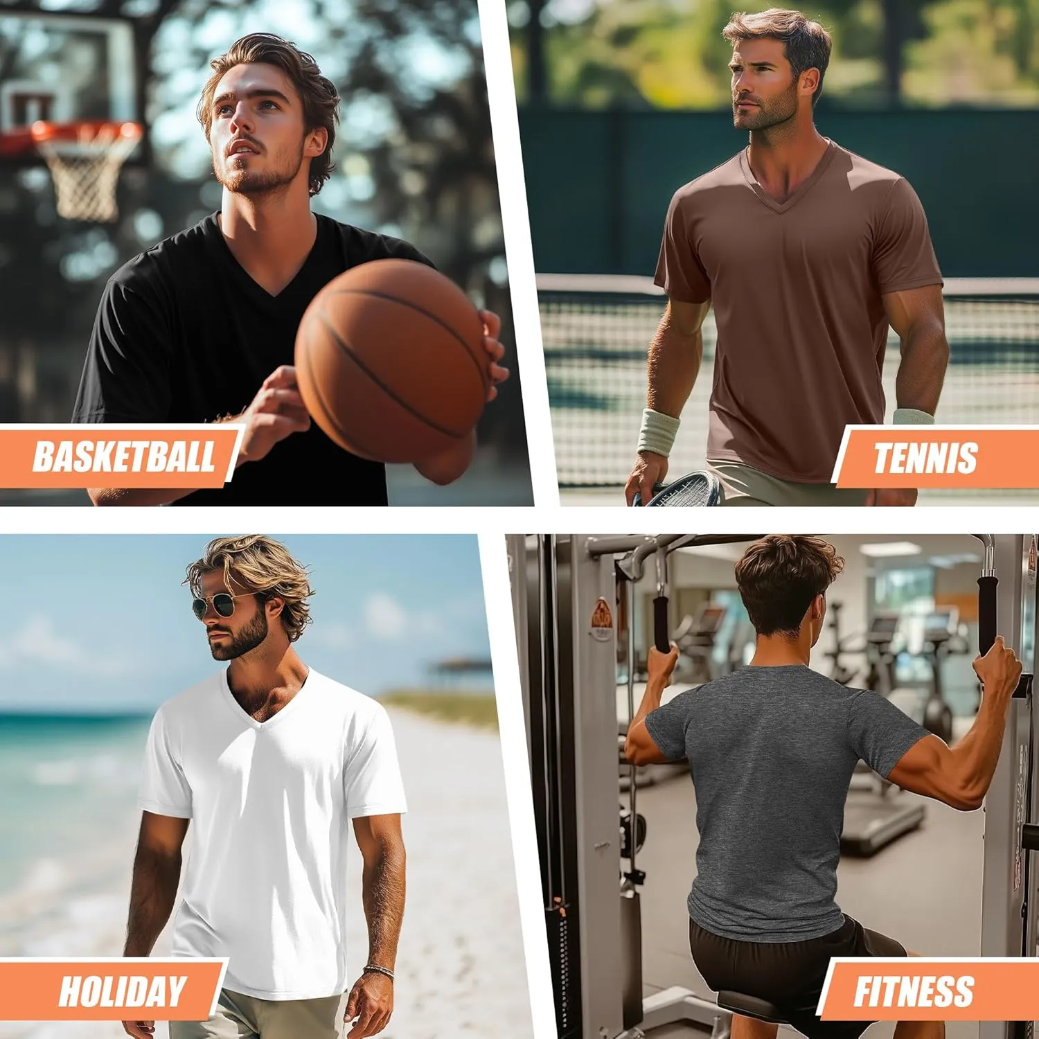 Neer 4 Pack Men's Big and Tall V Neck T-Shirts Casual Short Sleeve Cotton Tee Shirt Plus Size Summer Basic Tops