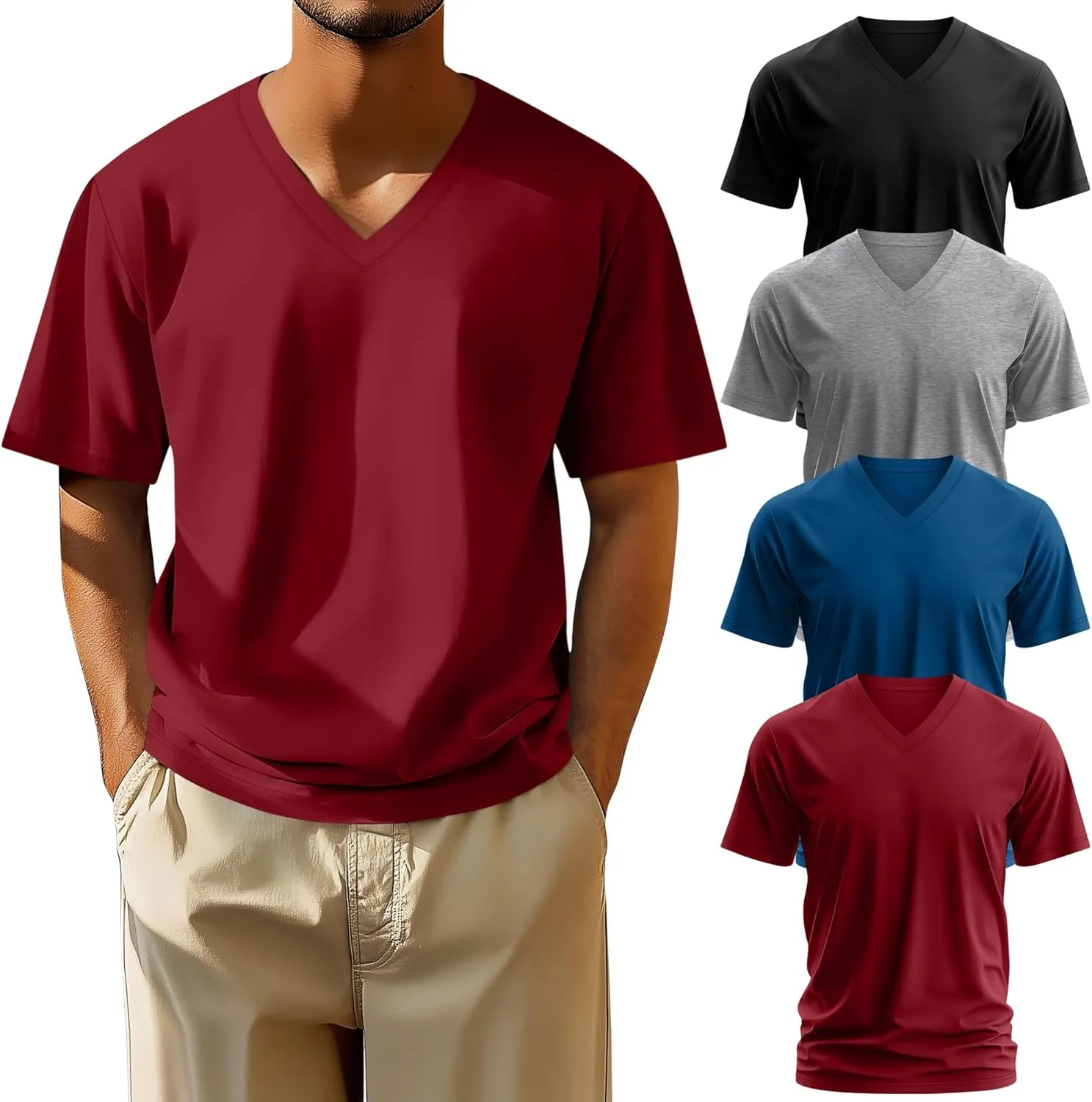 Neer 4 Pack Men's Big and Tall V Neck T-Shirts Casual Short Sleeve Cotton Tee Shirt Plus Size Summer Basic Tops