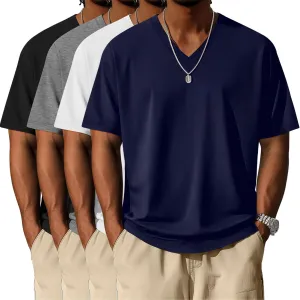 Neer 4 Pack Men's Big and Tall V Neck T-Shirts Casual Short Sleeve Cotton Tee Shirt Plus Size Summer Basic Tops