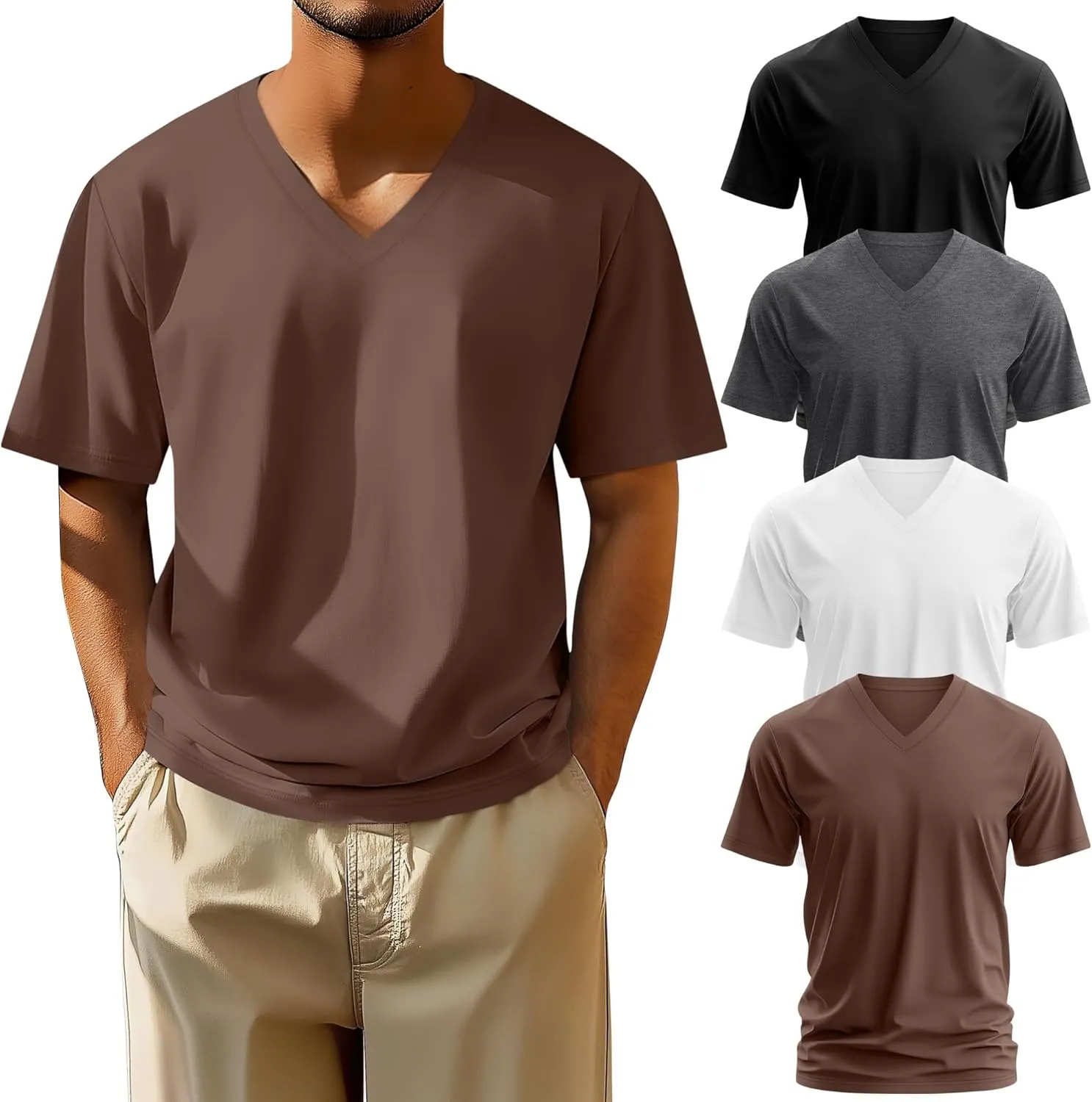 Neer 4 Pack Men's Big and Tall V Neck T-Shirts Casual Short Sleeve Cotton Tee Shirt Plus Size Summer Basic Tops