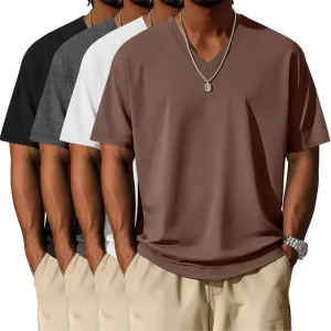 Neer 4 Pack Men's Big and Tall V Neck T-Shirts Casual Short Sleeve Cotton Tee Shirt Plus Size Summer Basic Tops