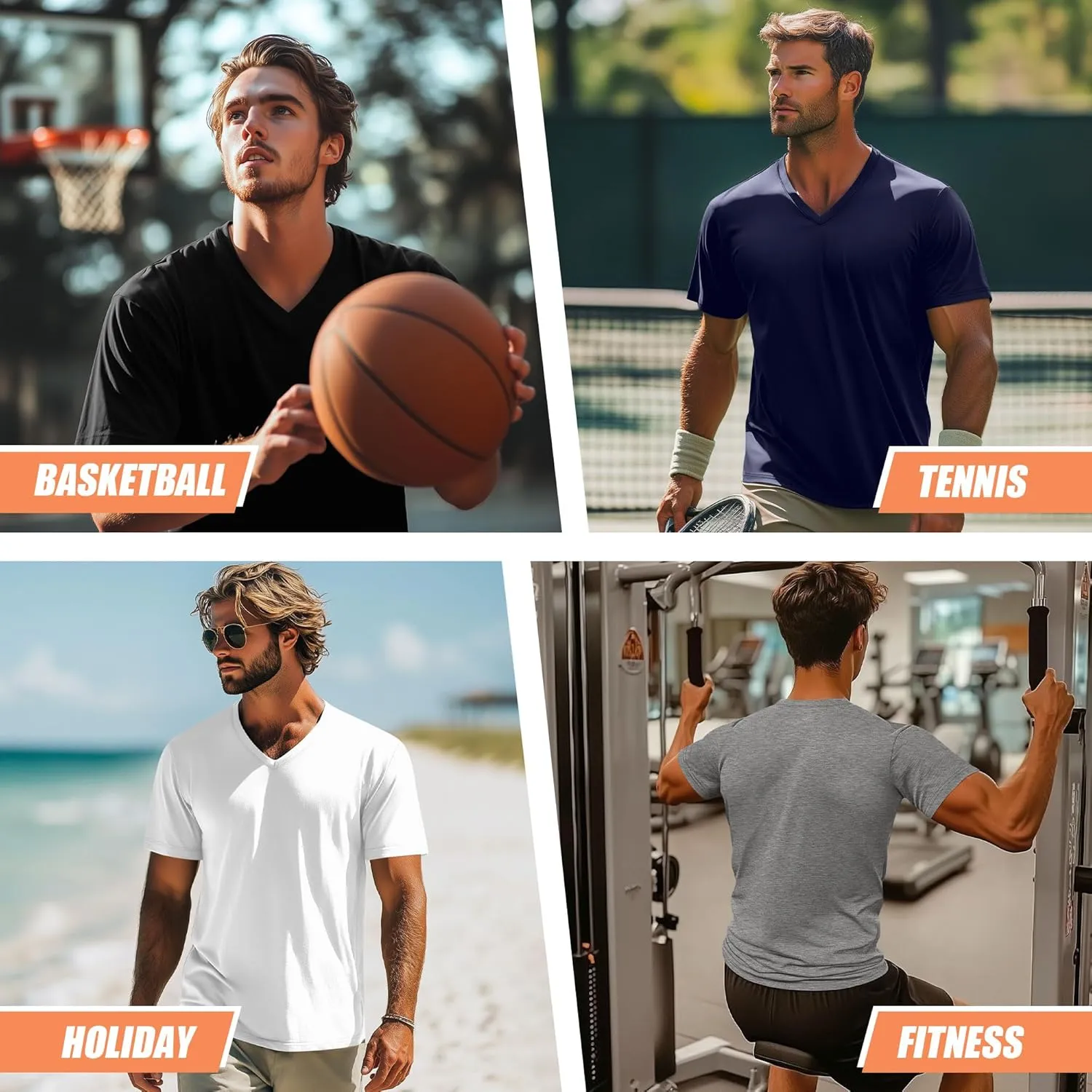 Neer 4 Pack Men's Big and Tall V Neck T-Shirts Casual Short Sleeve Cotton Tee Shirt Plus Size Summer Basic Tops