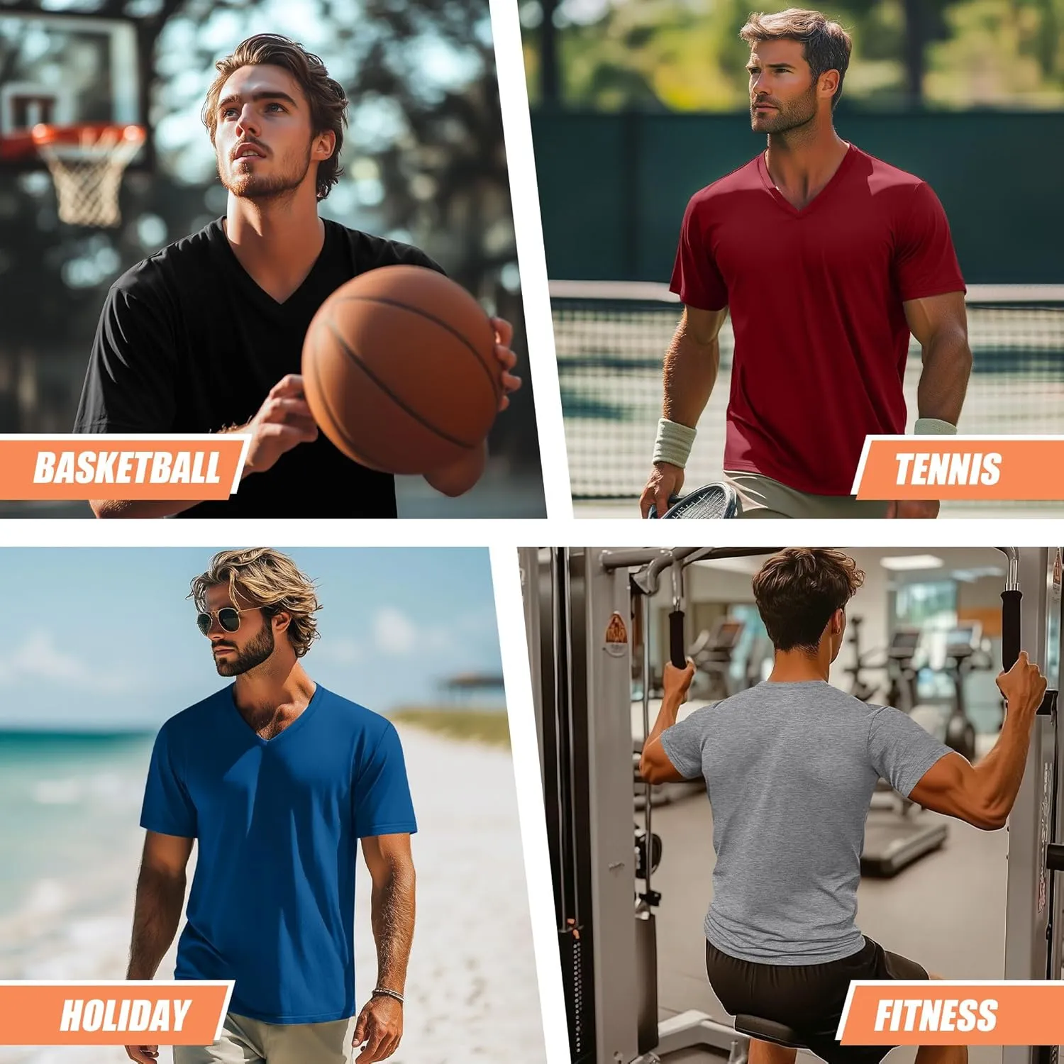 Neer 4 Pack Men's Big and Tall V Neck T-Shirts Casual Short Sleeve Cotton Tee Shirt Plus Size Summer Basic Tops