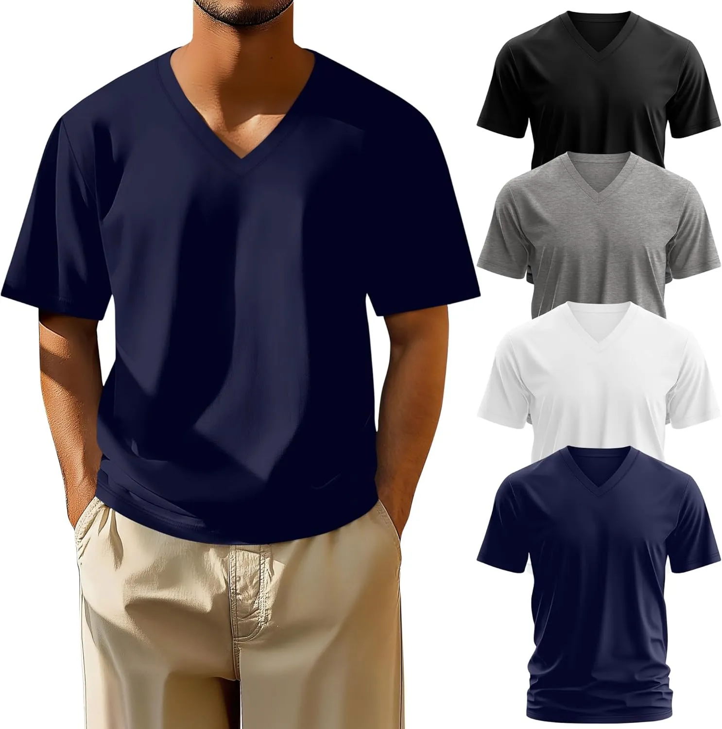 Neer 4 Pack Men's Big and Tall V Neck T-Shirts Casual Short Sleeve Cotton Tee Shirt Plus Size Summer Basic Tops