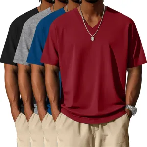 Neer 4 Pack Men's Big and Tall V Neck T-Shirts Casual Short Sleeve Cotton Tee Shirt Plus Size Summer Basic Tops