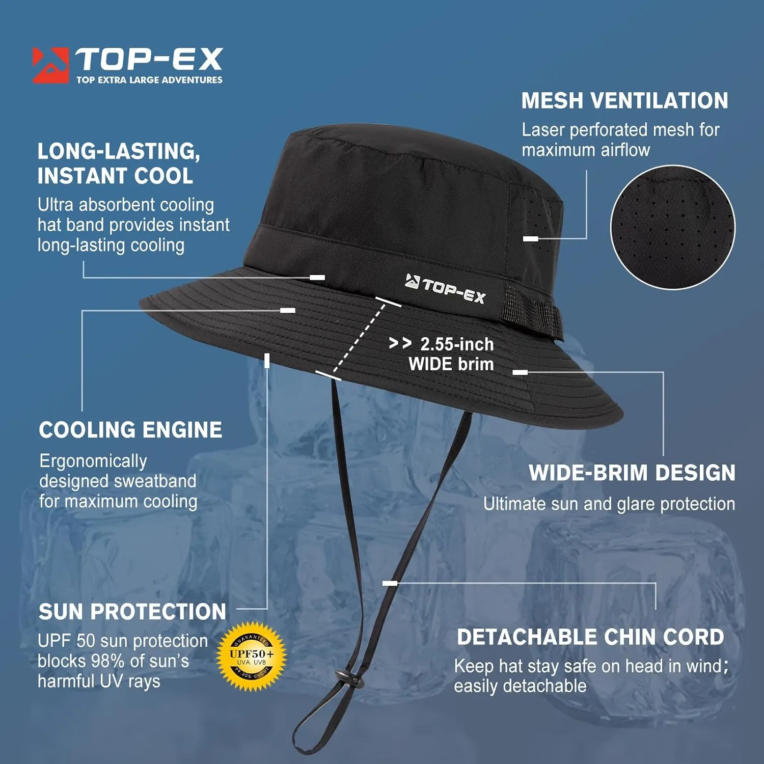 Oversized XL XXL Men's Cooling UPF 50 Sun Hat Lightweight Foldable Wide Brim Bucket Boonie Golf Hiking Fishing