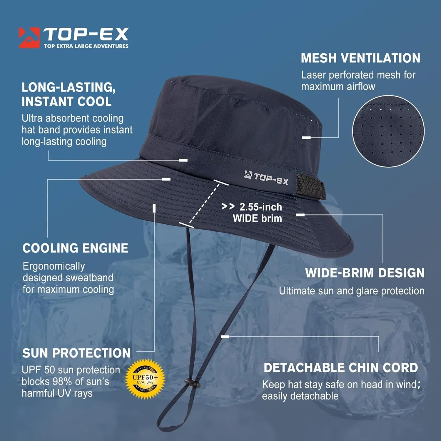 Oversized XL XXL Men's Cooling UPF 50 Sun Hat Lightweight Foldable Wide Brim Bucket Boonie Golf Hiking Fishing