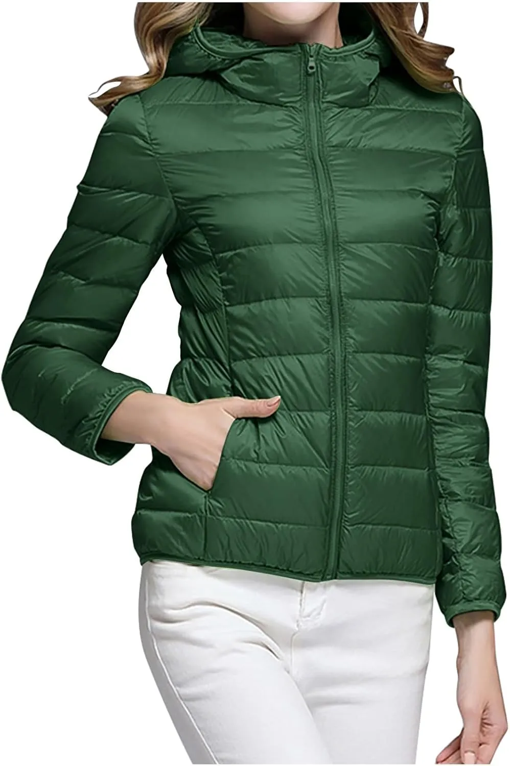 Packable Puffer Jacket Women Lightweight Winter Down Jacket with Hood Quilted Puffer Jacket Casual Full Zip Outerwear