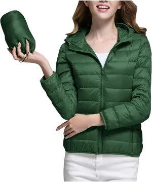 Packable Puffer Jacket Women Lightweight Winter Down Jacket with Hood Quilted Puffer Jacket Casual Full Zip Outerwear