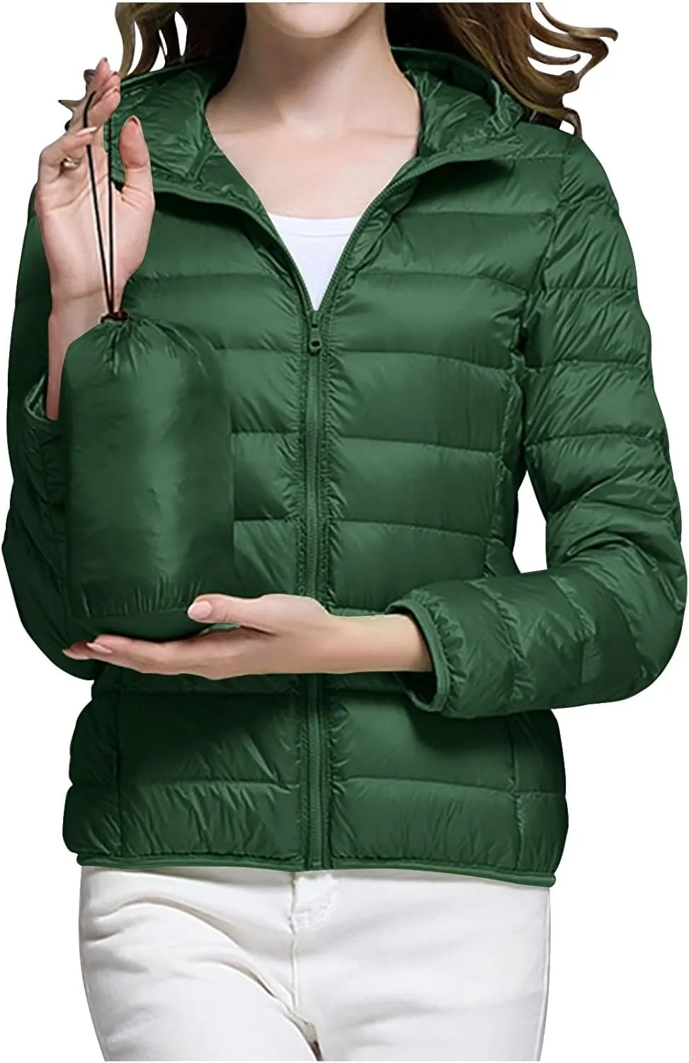 Packable Puffer Jacket Women Lightweight Winter Down Jacket with Hood Quilted Puffer Jacket Casual Full Zip Outerwear