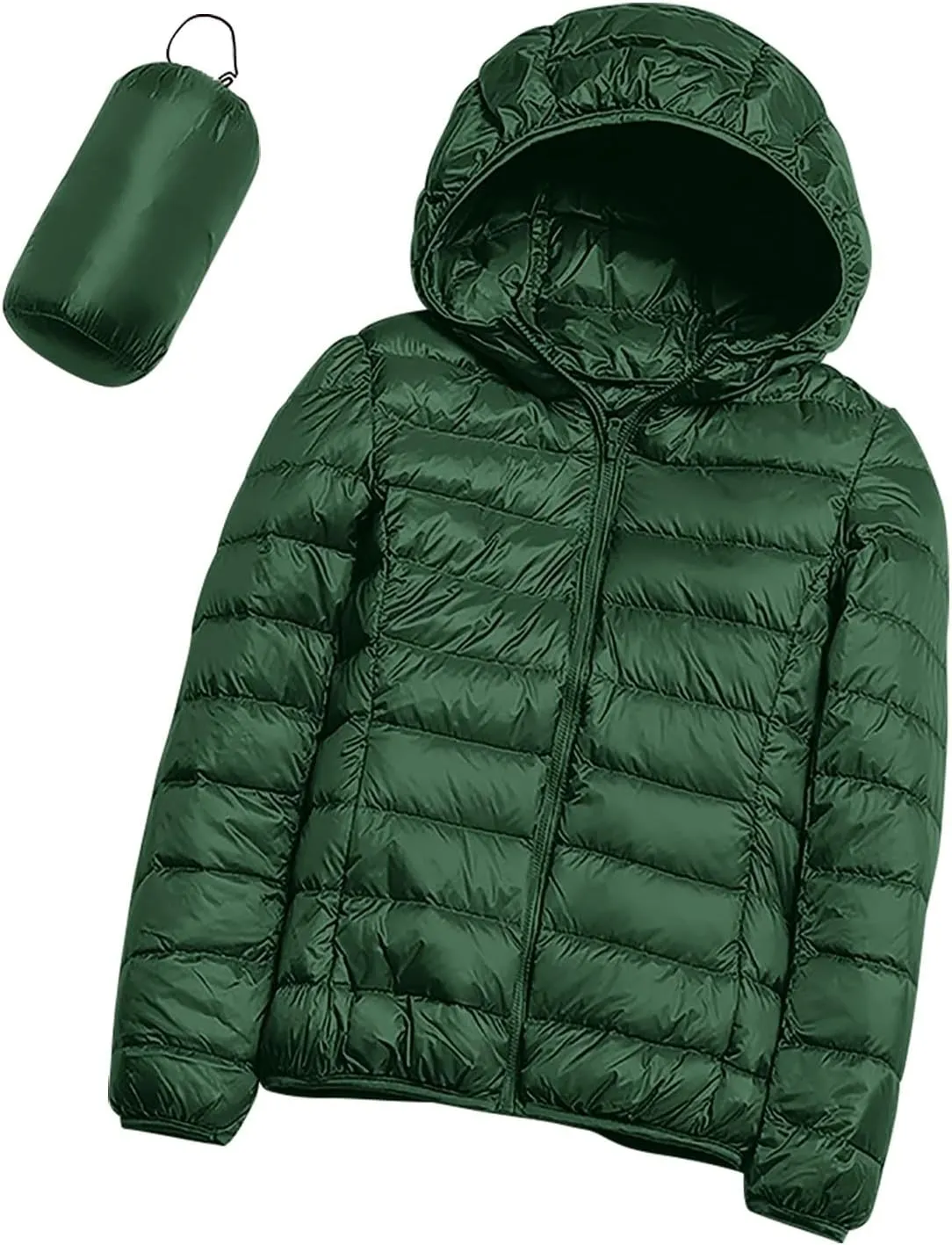 Packable Puffer Jacket Women Lightweight Winter Down Jacket with Hood Quilted Puffer Jacket Casual Full Zip Outerwear