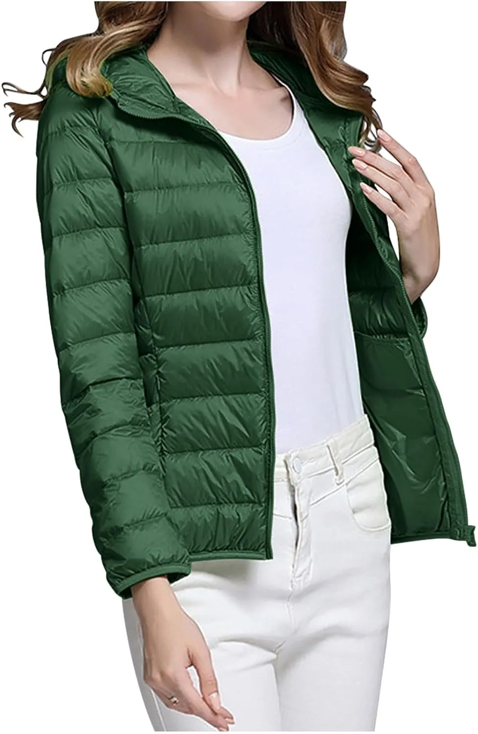 Packable Puffer Jacket Women Lightweight Winter Down Jacket with Hood Quilted Puffer Jacket Casual Full Zip Outerwear