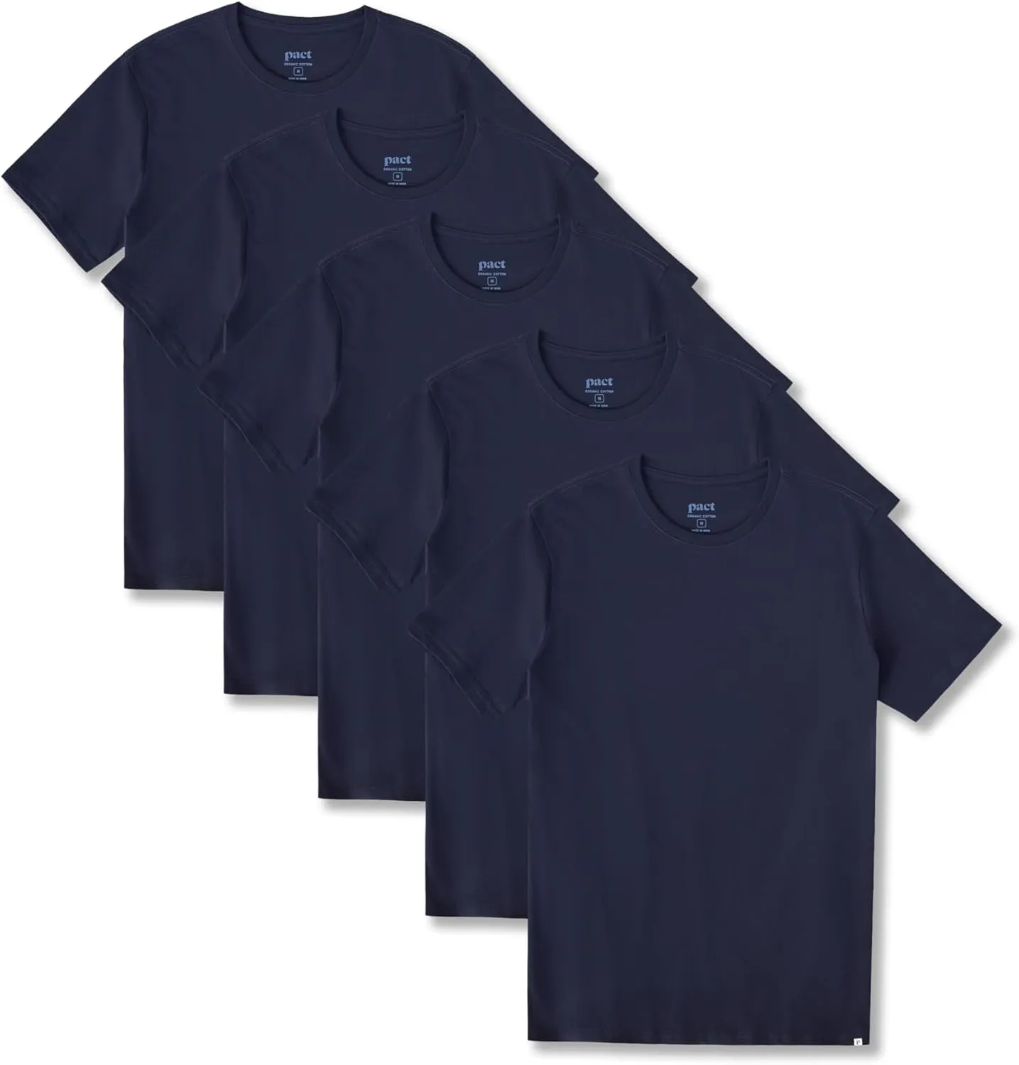 Pact Men's Organic Cotton Softspun Standard Fit Crew Neck T-Shirt, Pack of 5