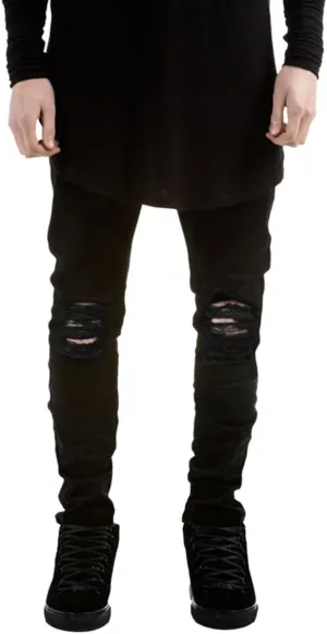 Pishon Men's Ripped Jeans Distressed Destroyed Jeans Straight Leg Stretchy Knee Holes Denim Pants for Men Black