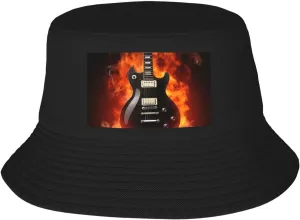 Rock Guitar Sun Hats for Women Men Fishing Hat UPF 50  Wide Brim Bucket Hat Foldable Beach Hats Black