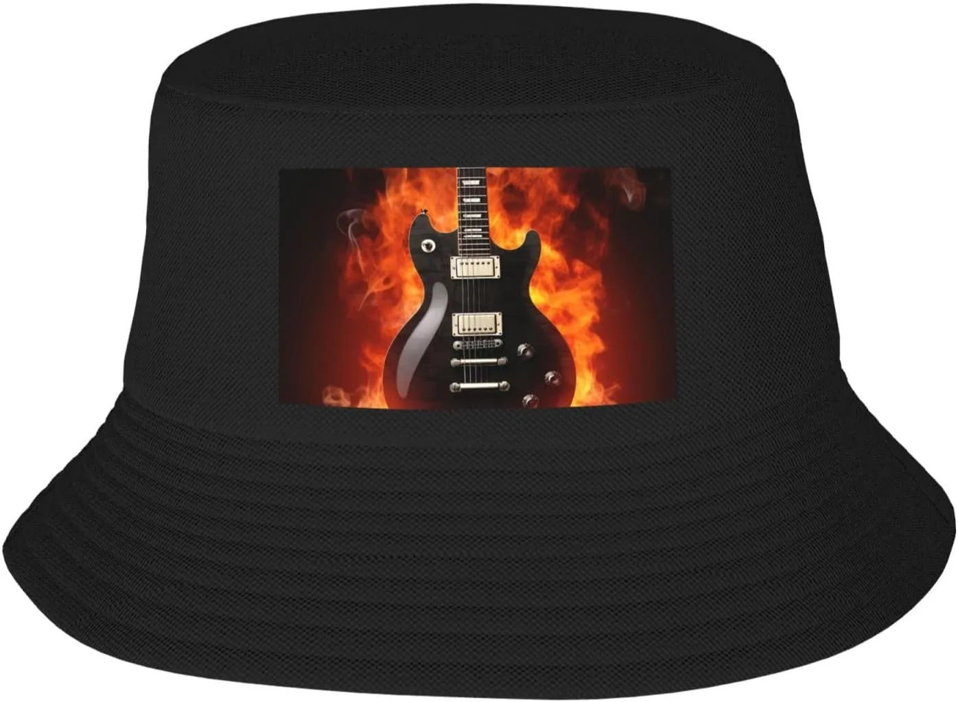 Rock Guitar Sun Hats for Women Men Fishing Hat UPF 50  Wide Brim Bucket Hat Foldable Beach Hats Black