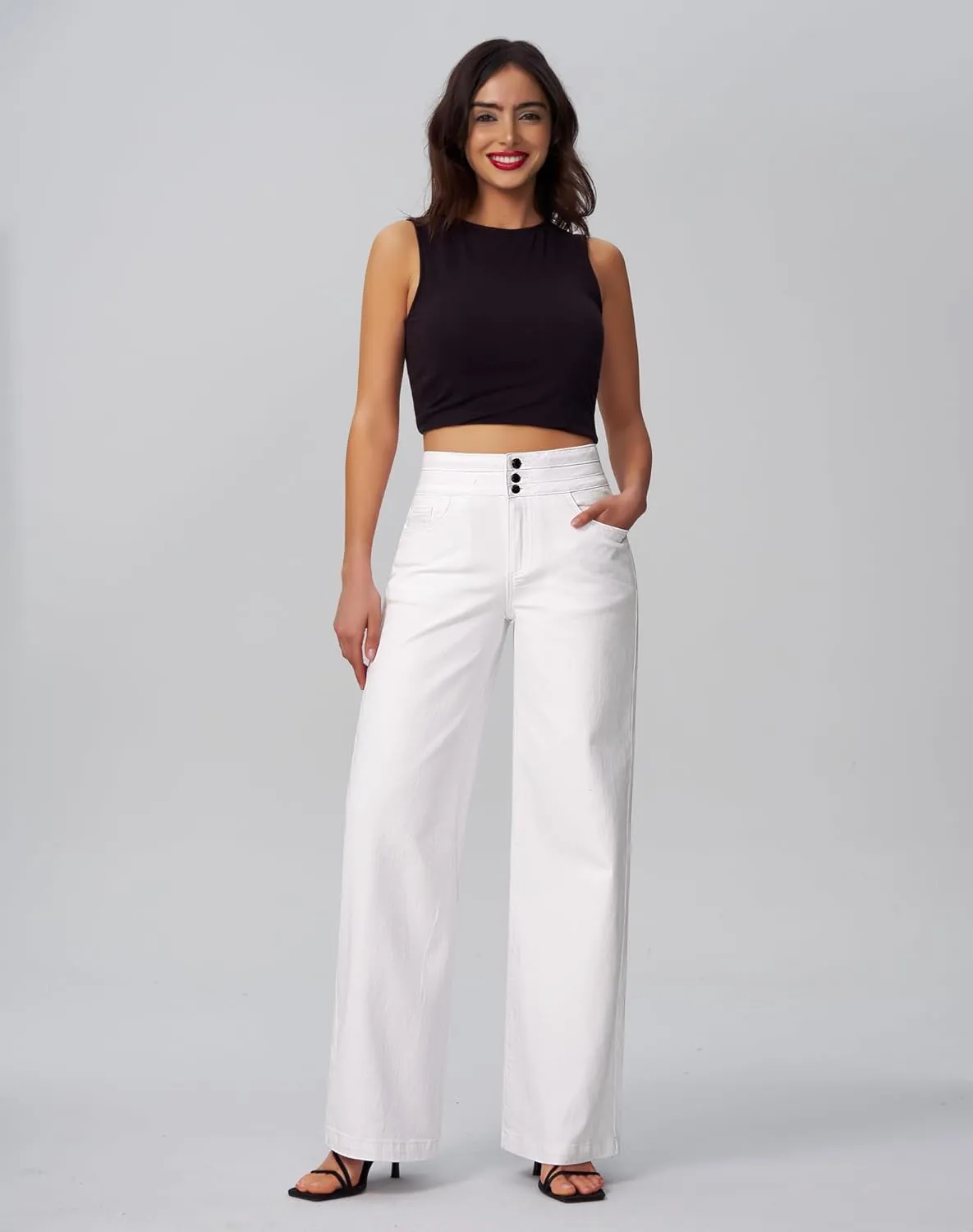 roswear Women's Wide Leg Jeans Casual High Waisted Stretch Baggy Loose Denim Pants