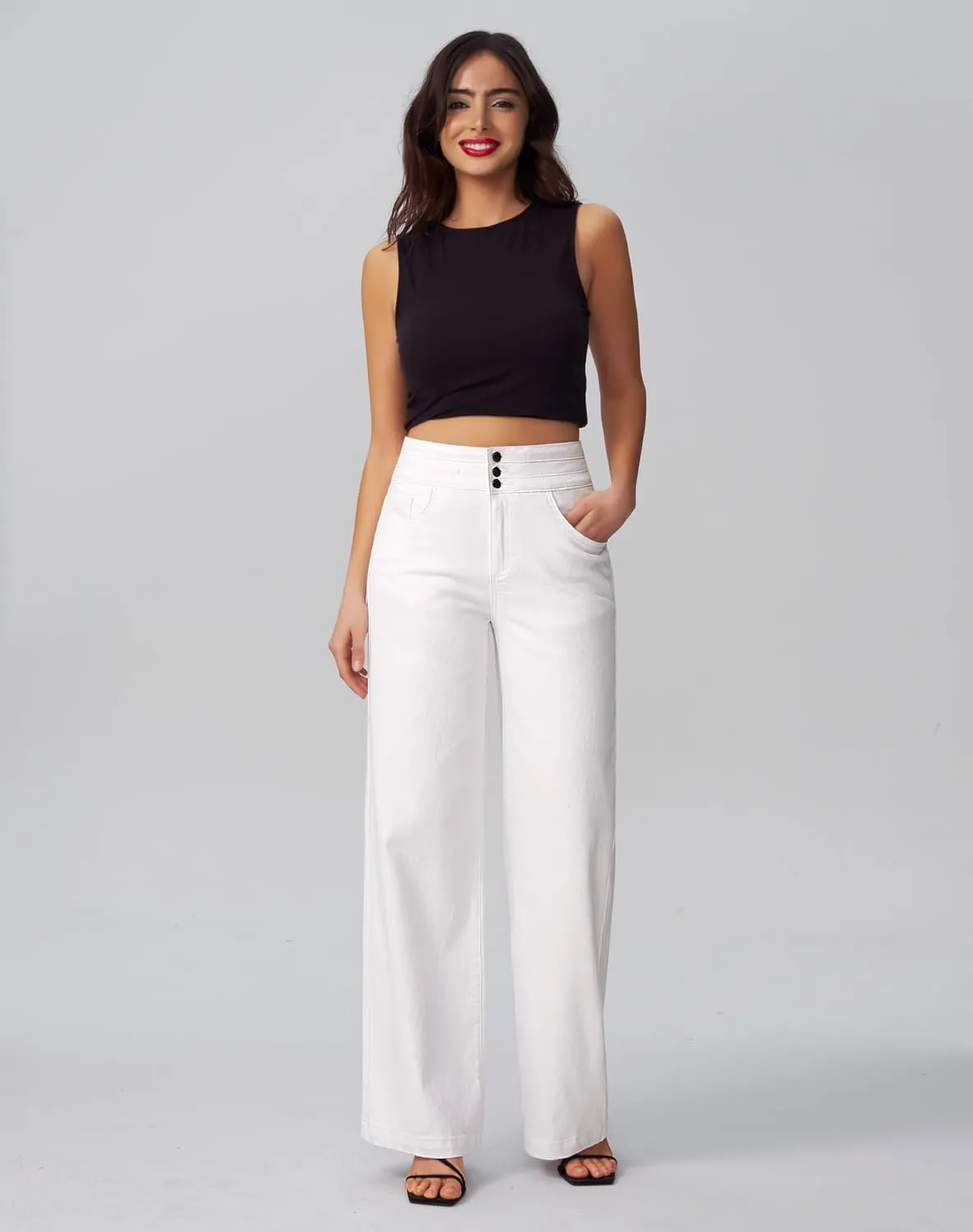 roswear Women's Wide Leg Jeans Casual High Waisted Stretch Baggy Loose Denim Pants