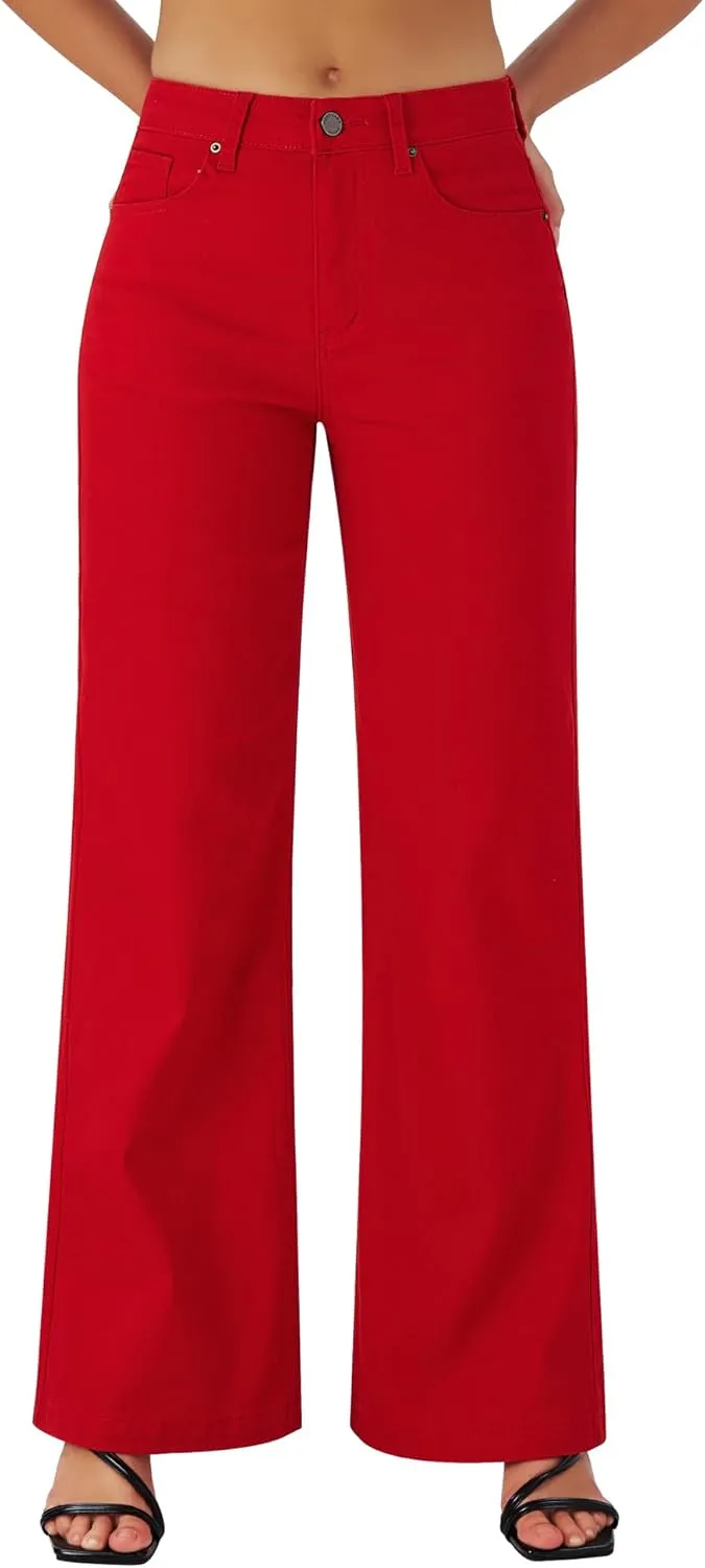 roswear Women's Wide Leg Jeans High Waisted Stretchy Denim Trouser Pants
