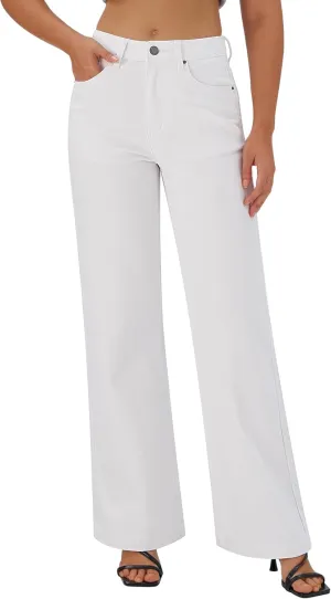 roswear Women's Wide Leg Jeans High Waisted Stretchy Denim Trouser Pants