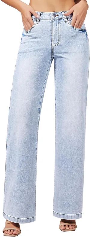 roswear Women's Wide Leg Jeans High Waisted Stretchy Denim Trouser Pants