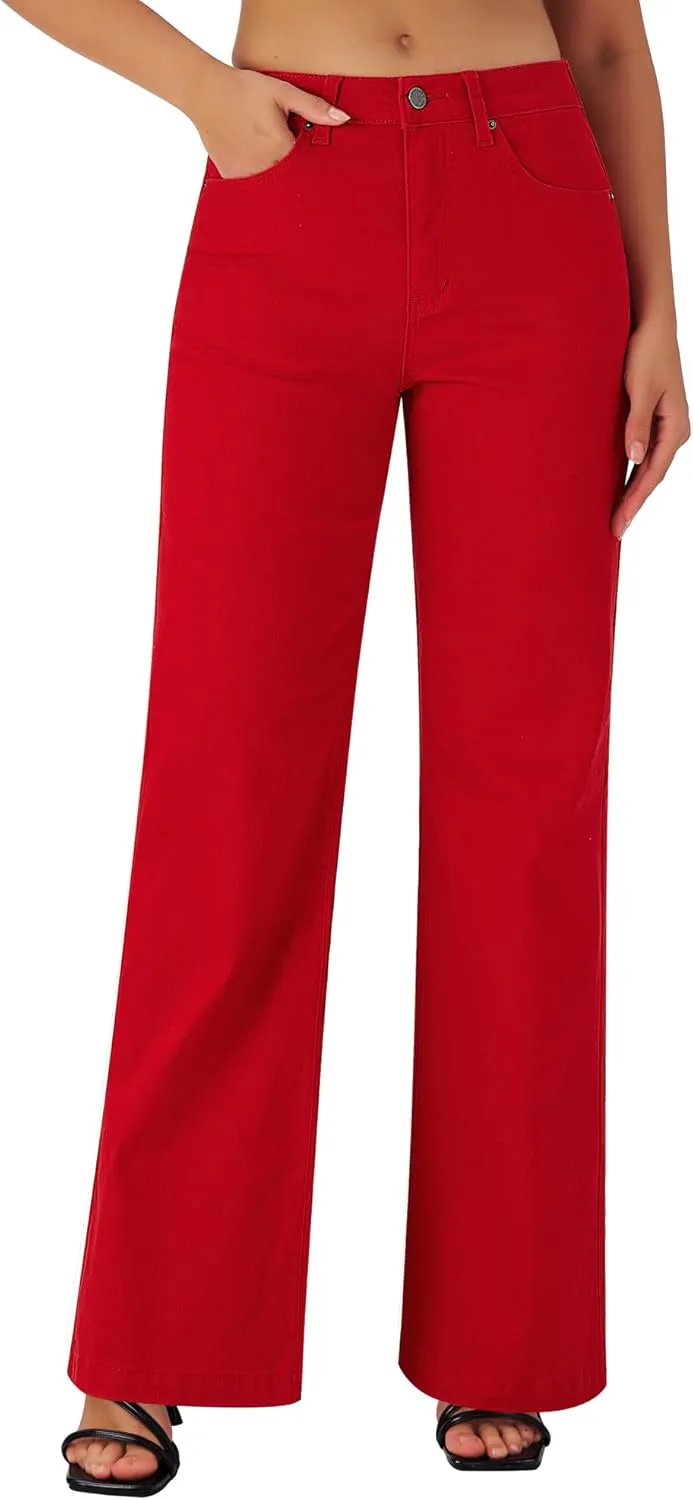 roswear Women's Wide Leg Jeans High Waisted Stretchy Denim Trouser Pants