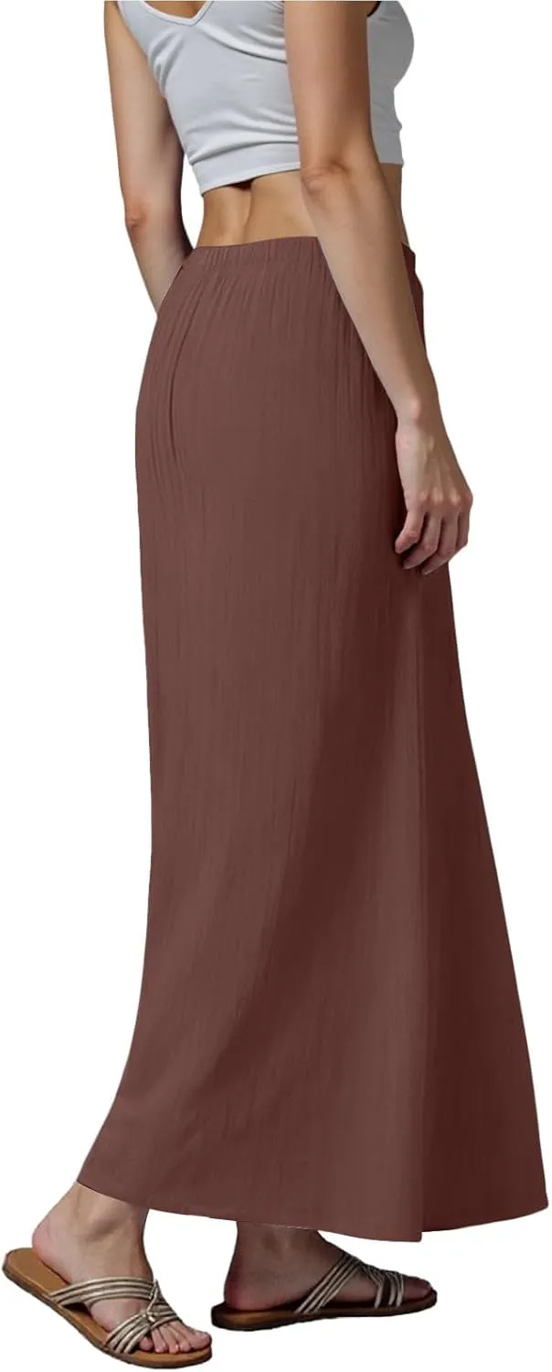 Rvidbe Long Flowy Skirts for Women Summer Fashion Solid Color Drawstring Linen Skirts Casual Sexy Low Waist Boho Beach Skirts