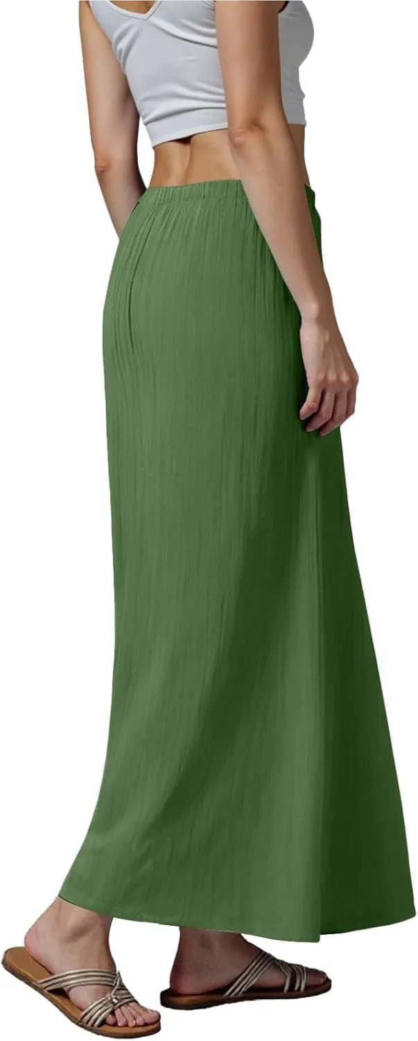 Rvidbe Long Flowy Skirts for Women Summer Fashion Solid Color Drawstring Linen Skirts Casual Sexy Low Waist Boho Beach Skirts